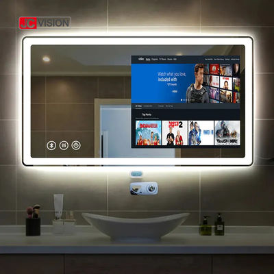 JCVISION 호텔 홈 터치 스크린 거울 텔레비전 안드로이드는 현명한 욕실 거울 IP65를 이끌었습니다