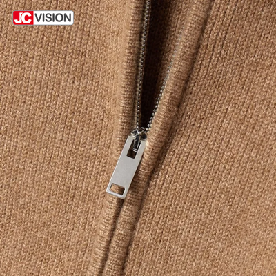 JCVISION 가을 겨울 브라운 V-Neck 긴袖 지퍼 여성