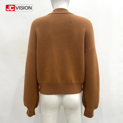 JCVISION 가을 겨울 브라운 V-Neck 긴袖 지퍼 여성