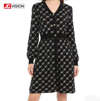 JCVISION 가을과 겨울 여성 V-neck 세탁 드레스