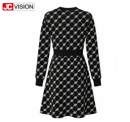 JCVISION 가을과 겨울 여성 V-neck 세탁 드레스