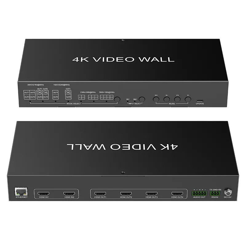 JCVISION 4K 비디오 JCVISION 벽 HDMI2.0 매트릭스 2in4 출력 2X2 비디오 벽 출력 자기 적응 L / R 오디오 출력